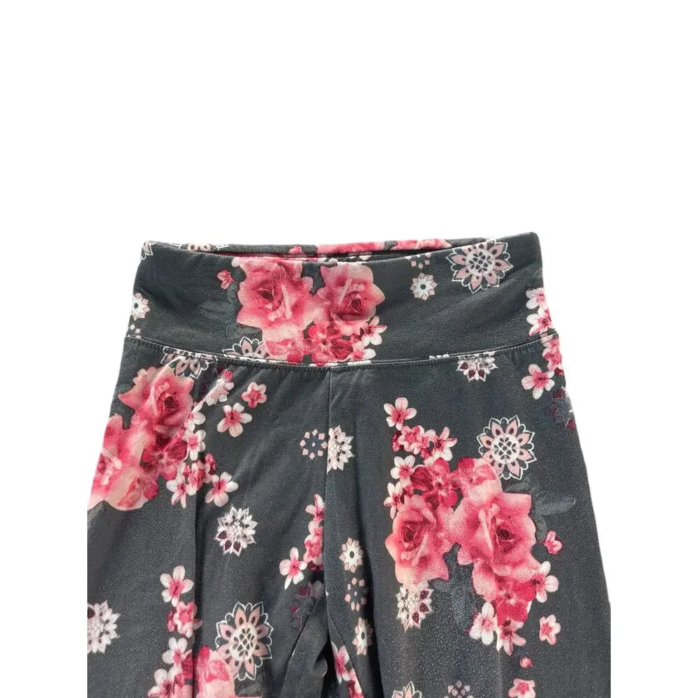 Justice Girls Gray Pink Floral Print Pull-On Fitted Leggings Youth Size 10